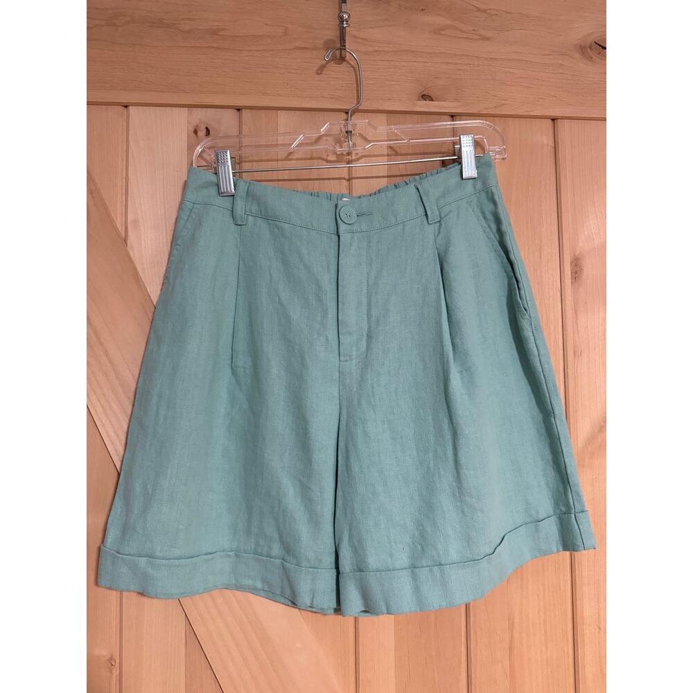 Garnet Hill | Linen Trouser Shorts in Pale Cyan | Size 2